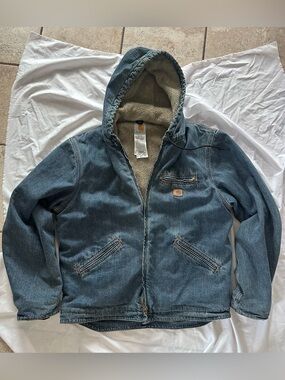 Carhartt Blue Denim Hooded Work Jacket